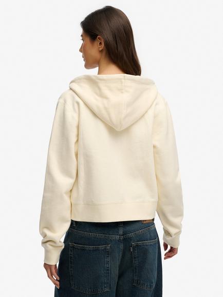 Superdry Essential Logo Cropped Zip Hoodie, Desert Bone - view 2, Desert Bone