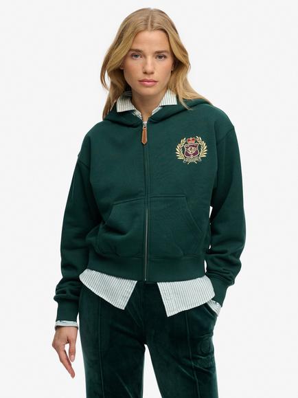 Superdry Country Club Zip Hoodie, Off White, Dark Pine Green