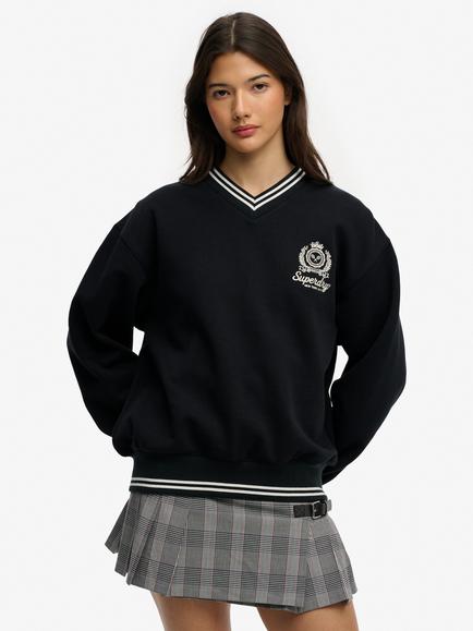 Superdry Country Club Crest V‑Neckline Sweatshirt, Eclipse Navy, Eclipse Navy