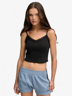 Superdry Essential Lace Trim Cropped Cami Top, Black