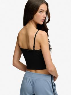 Superdry Essential Lace Trim Cropped Cami Top - view 2, Black