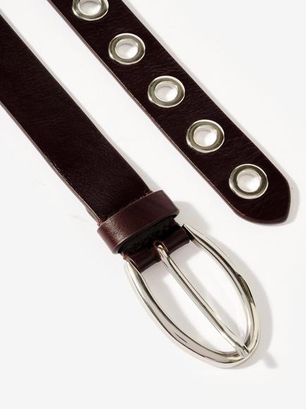 Mint Velvet Leather Eyelet Belt, Burgundy - view 2, Burgundy
