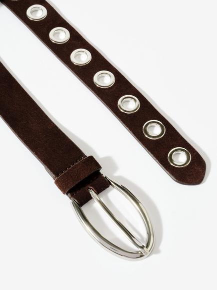 Mint Velvet Suede Eyelet Belt, Brown - view 2, Brown
