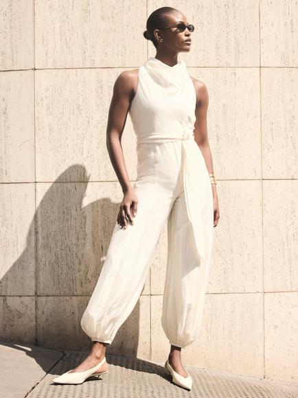 Mint Velvet Sleeveless Belted Balloon Jumpsuit, Natural Cream, Natural Cream