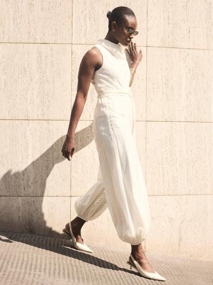 Mint Velvet Sleeveless Belted Balloon Jumpsuit, Natural Cream - view 2, Natural Cream