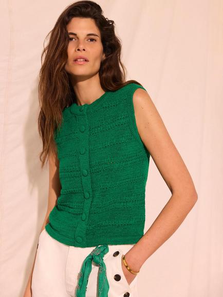 Mint Velvet Button Detail Knit Top, Green, Green