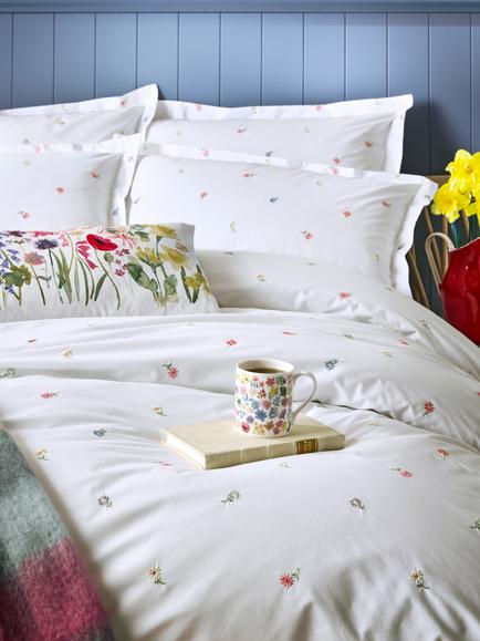bluebellgray Daisy 200 Thread Count Embroidered Duvet Cover Set, Multi - view 2, Multi