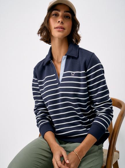 Crew Clothing Sandy Flip-Collar Sweatshirt, Navy/Multi, Navy/Multi