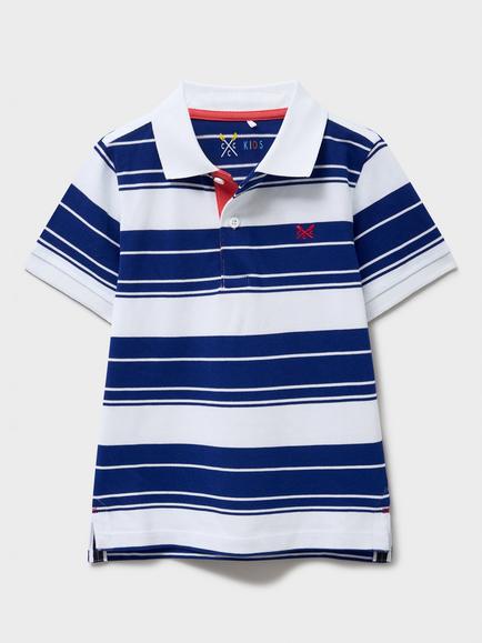 Crew Clothing Kids' Cotton Pique Short Sleeve Polo Shirt, Blue/White, Blue/White