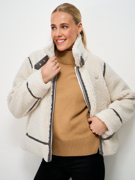 Crew Clothing Borg Aviator Jacket, Oatmeal, Oatmeal