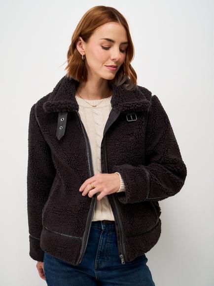 Crew Clothing Borg Aviator Jacket, Chocolate, Chocolate