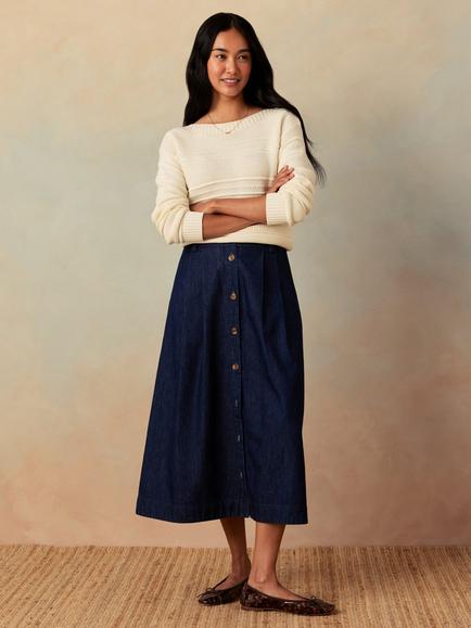 Crew Clothing Ella Denim Midi Skirt, Indigo, Indigo