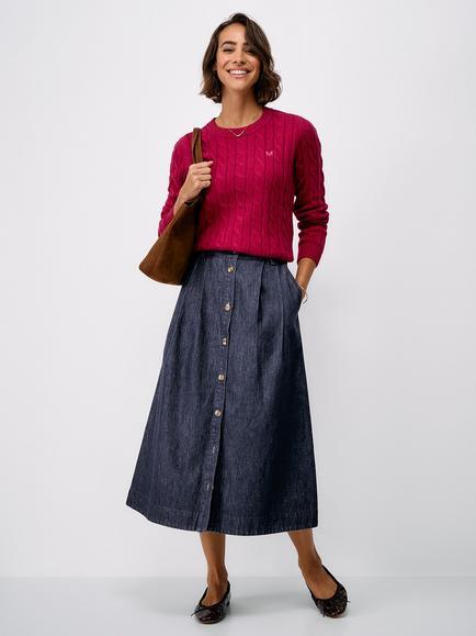 Crew Clothing Ella Denim Midi Skirt, Indigo - view 2, Indigo