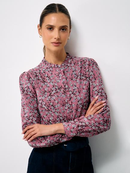 Crew Clothing Harmony Floral Print Frill Blouse, Rose Pink, Rose Pink