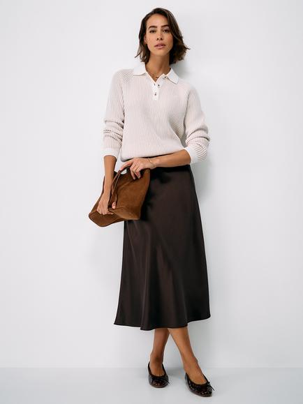 Crew Clothing Rowen Satin Slip Skirt, Chocolate, Chocolate