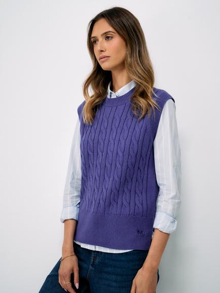Crew Clothing Heritage Cable-Knit Vest, Blue Marl, Blue Marl