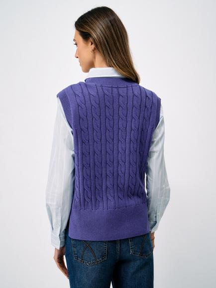 Crew Clothing Heritage Cable-Knit Vest, Blue Marl - view 2, Blue Marl