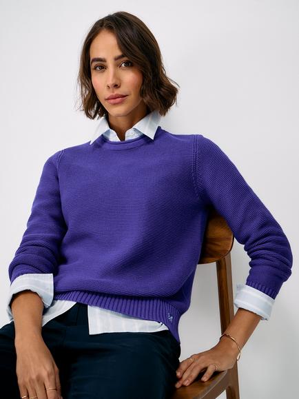 Crew Clothing Laurie Cotton Roll-Edge Jumper, Blue