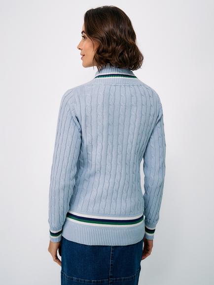 Crew Clothing Cotton Cable Cricket Jumper, Light Blue - view 2, Light Blue