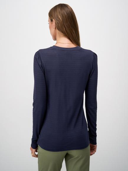 Crew Clothing Textured Stripe Long Sleeve Top, Navy Blue - view 2, Navy Blue