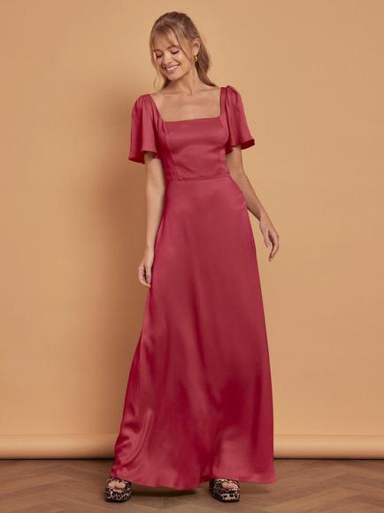 Maids to Measure Clemmie Flutter Sleeve Bridesmaid Dress, Burgundy