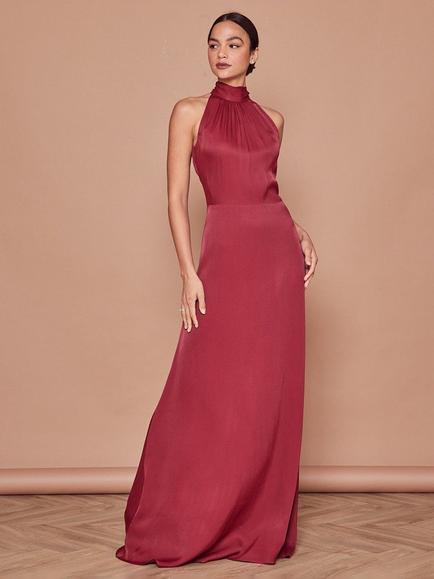 Maids to Measure Tilly Scarf Neck Satin Bridesmaid Dress, Burgundy