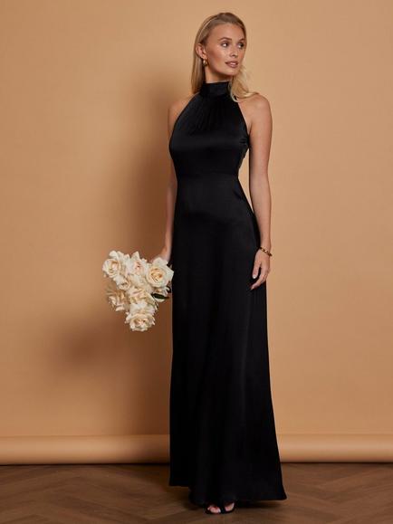 Maids to Measure Tilly Scarf Neck Satin Bridesmaid Dress, Black