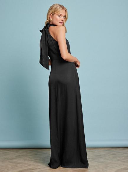 Maids to Measure Tilly Scarf Neck Satin Bridesmaid Dress - view 2, Black