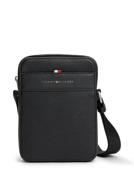 Tommy Hilfiger Metal Logo Textured Crossbody Reporter Bag, Black, Black