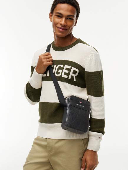 Tommy Hilfiger Metal Logo Textured Crossbody Reporter Bag, Black - view 2, Black