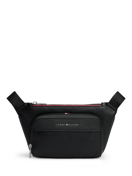 Tommy Hilfiger Metal Logo Textured Crossbody Bum Bag, Black, Black