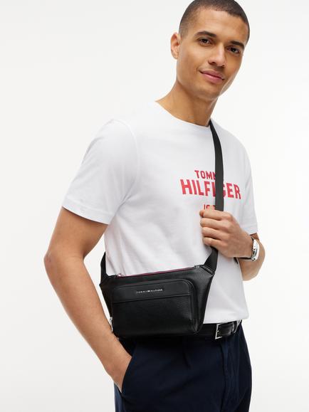Tommy Hilfiger Metal Logo Textured Crossbody Bum Bag, Black - view 2, Black