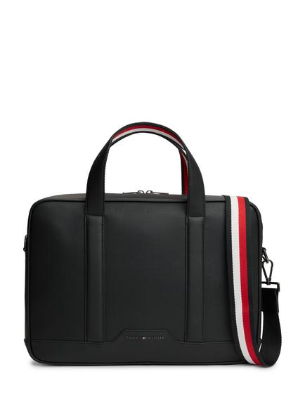 Tommy Hilfiger Textured Global Stripe Laptop Bag, Black, Black