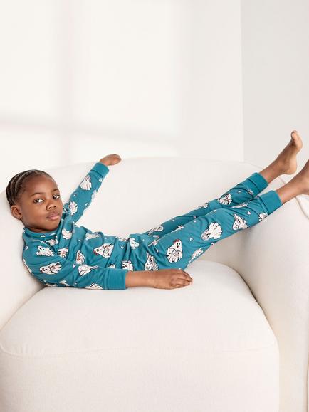 Chelsea Peers Kids' Halloween Ghost Print Long Pyjama Set, Teal/Multi, Teal/Multi