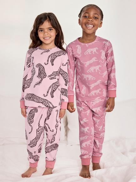 Chelsea Peers Kids' Long Sleeve Pyjama Set, Pack of 2, Pink, Pink