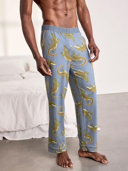 Chelsea Peers Crocodile Lagoon Print Pyjama Bottoms, Blue - view 2, Blue