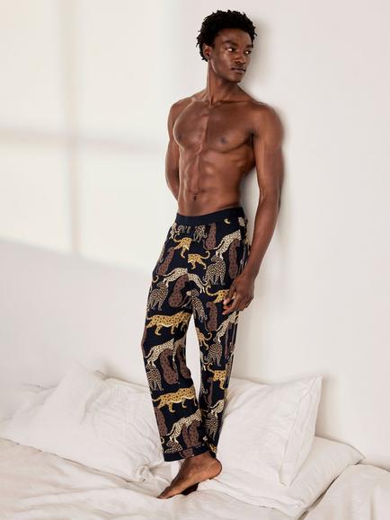 Chelsea Peers Starry Leopard Print Long Pyjama Bottoms, Navy, Navy