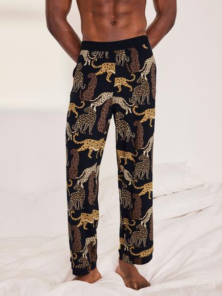Chelsea Peers Starry Leopard Print Long Pyjama Bottoms, Navy - view 2, Navy