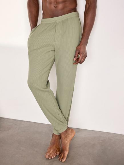 Chelsea Peers Cotton Blend Waffle Lounge Trousers, Green - view 2, Green