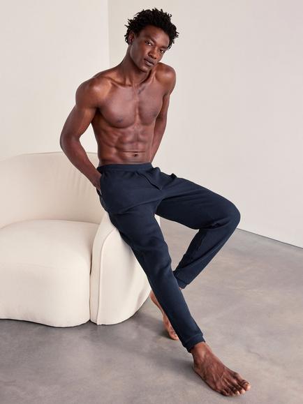 Chelsea Peers Cotton Blend Waffle Lounge Trousers, Navy - view 2, Navy