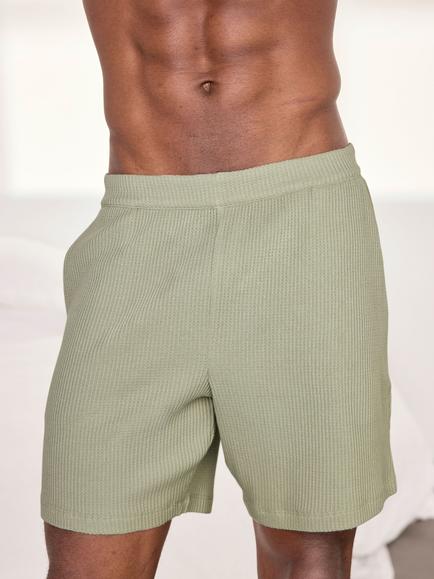 Chelsea Peers Cotton Blend Waffle Lounge Shorts, Green - view 2, Green