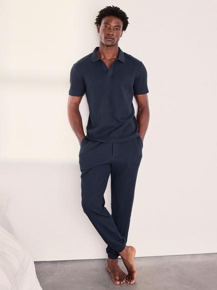 Chelsea Peers Cotton Blend Waffle Lounge Top, Navy - view 2, Navy