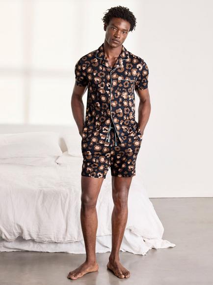 Chelsea Peers Camouflage Leopard Print Short Pyjama Set, Navy - view 2, Navy