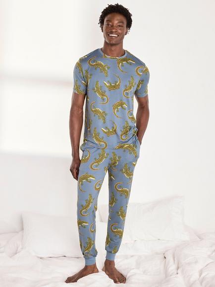 Chelsea Peers Crocodile Lagoon Print T-Shirt Pyjama Set, Blue, Blue
