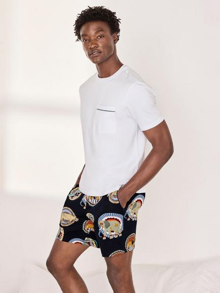 Chelsea Peers Safari Animal Plate Print Short Pyjama Set, Navy, Navy