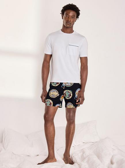 Chelsea Peers Safari Animal Plate Print Short Pyjama Set, Navy - view 2, Navy