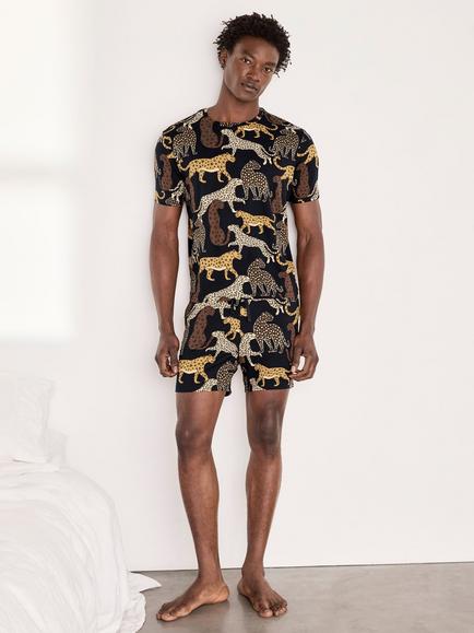 Chelsea Peers Starry Leopard Print Short Pyjama Set, Navy - view 2, Navy