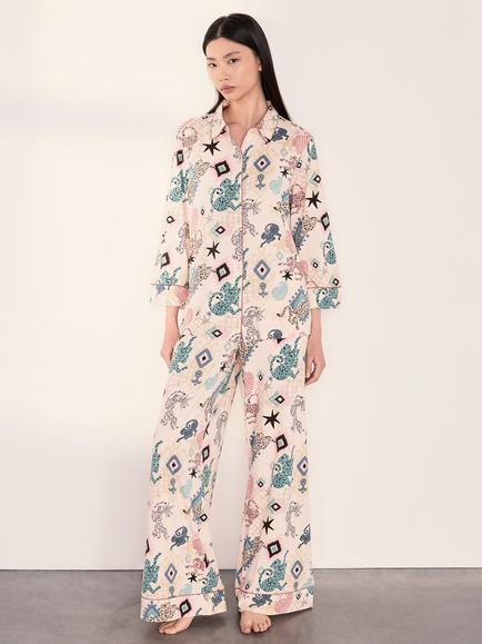 Chelsea Peers Bohemian Leopard Print Long Pyjama Set, Off White, Off White