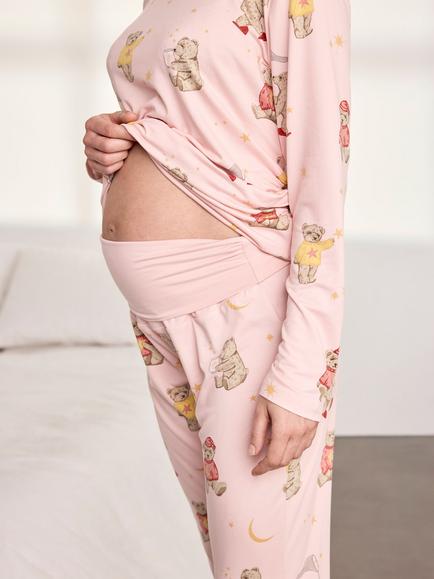Chelsea Peers Celestial Bear Print Long Maternity Pyjama Set, Pink - view 2, Pink