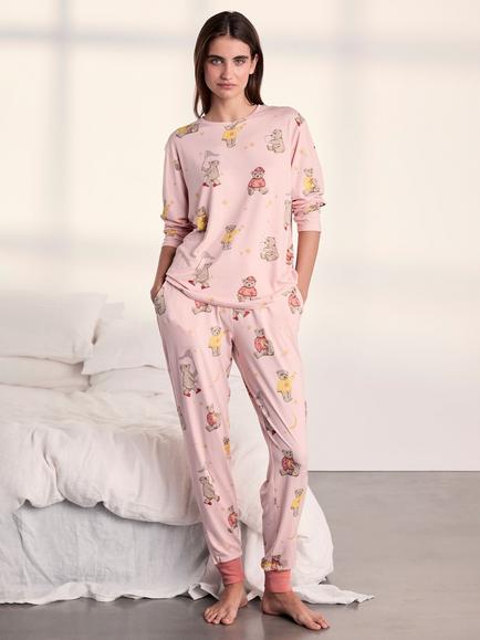 Chelsea Peers Celestial Bear Print Long Pyjama Set, Pink, Pink